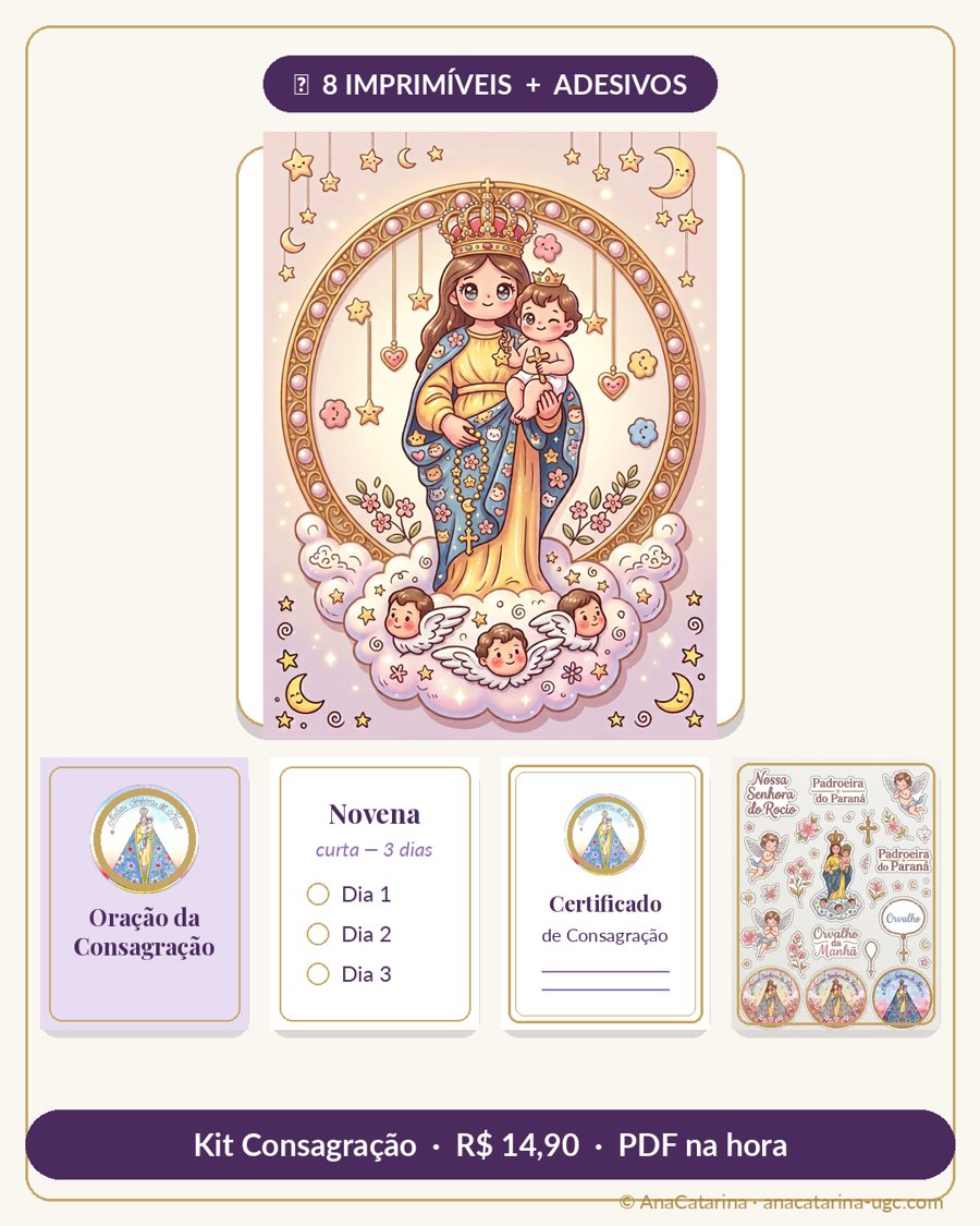 Kit Consagração a Nossa Senhora do Rocio — mockup com as páginas do kit